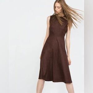 Elegant Zara Brown Wool Blend Sleeveless Dress Size M